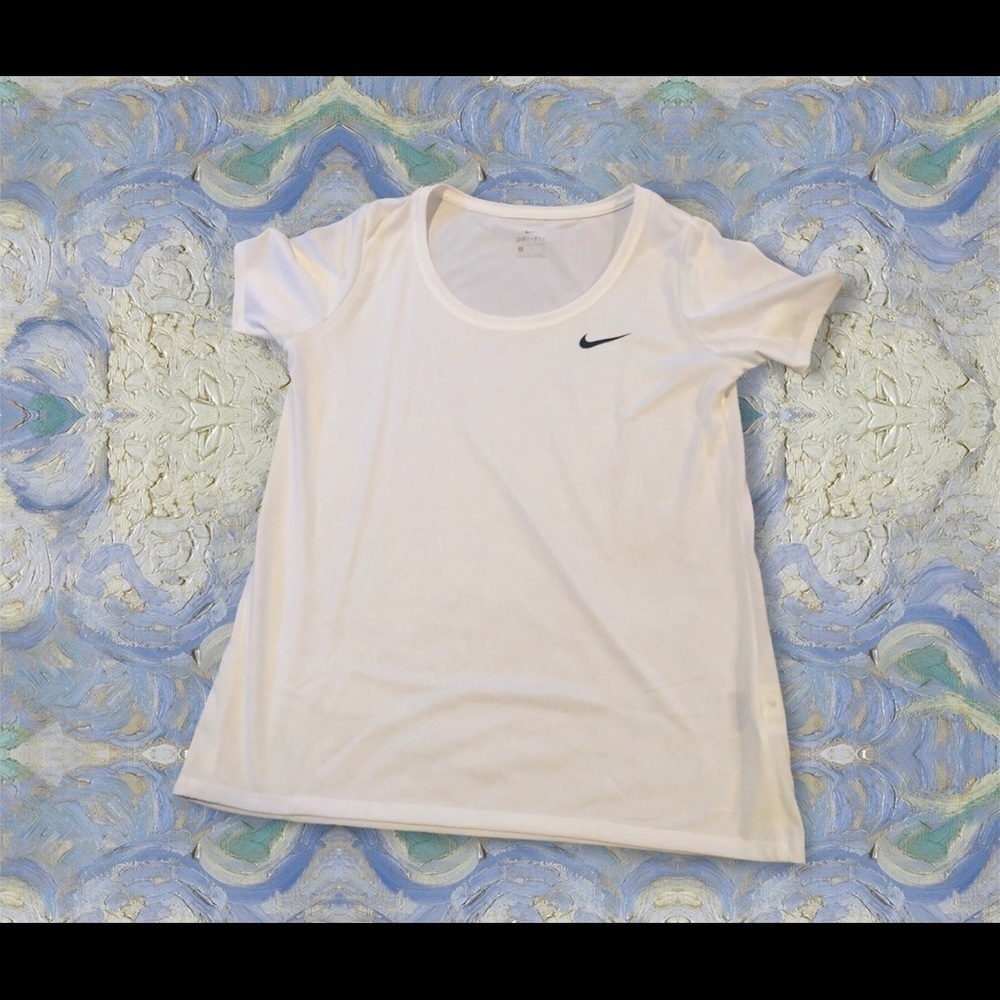 Nike Dri Fit Training Logo Scoop Neck Tee White M
